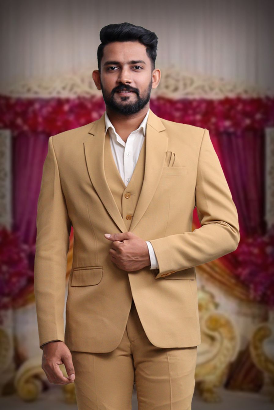 3 Piece Imported Fabric Dark Cream Suit