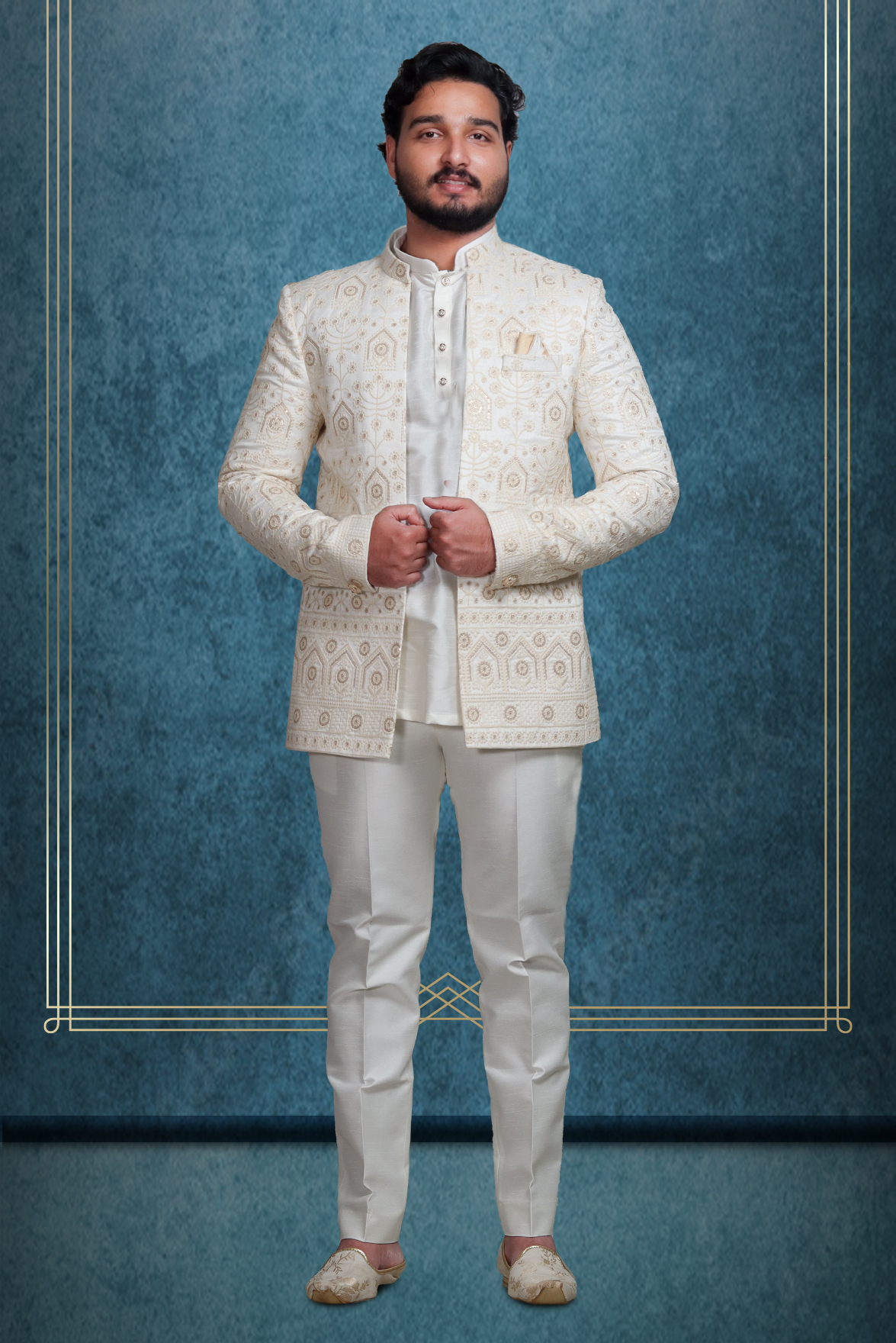 Men’s Ivory White Designer Indo-Western Sherwani Jacket