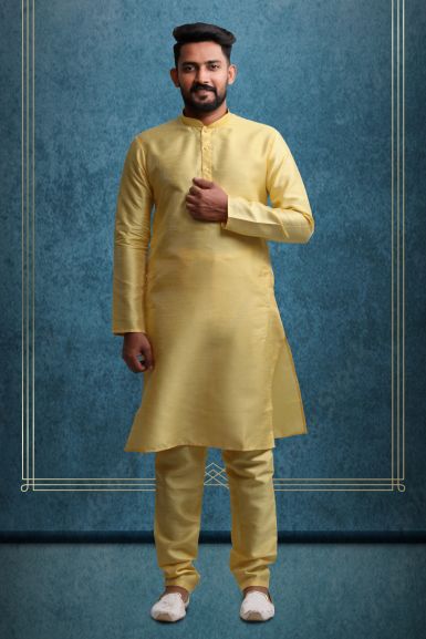Mustard Kurta Pyjama in Blended Fabric