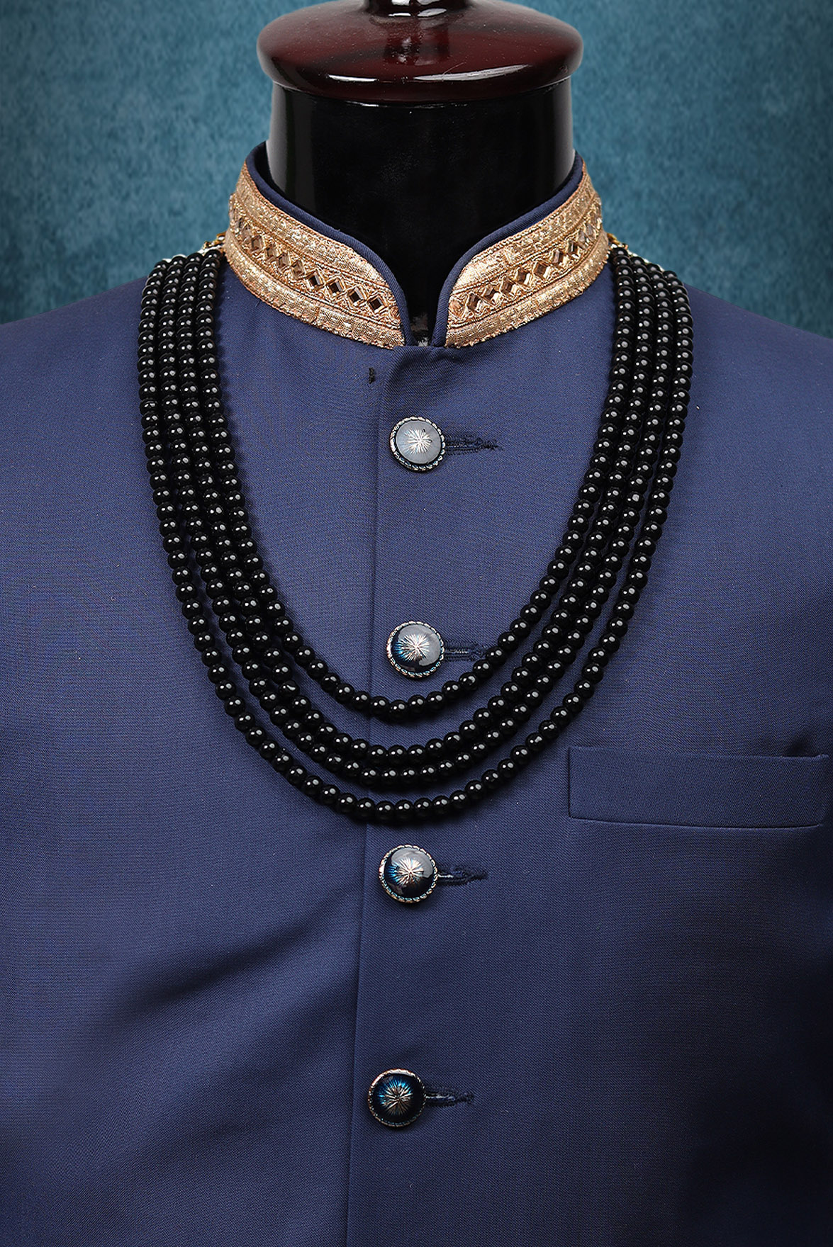 Black Plain Classic Layered Mothi Mala In Four Layes