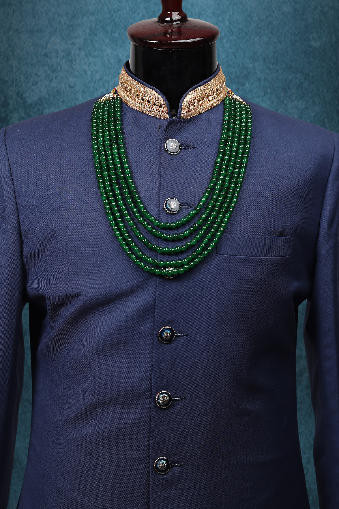 Bottle Green Colour Mothi Mala In Five Layers Which Gives A Minimalist Yet Elegant Look