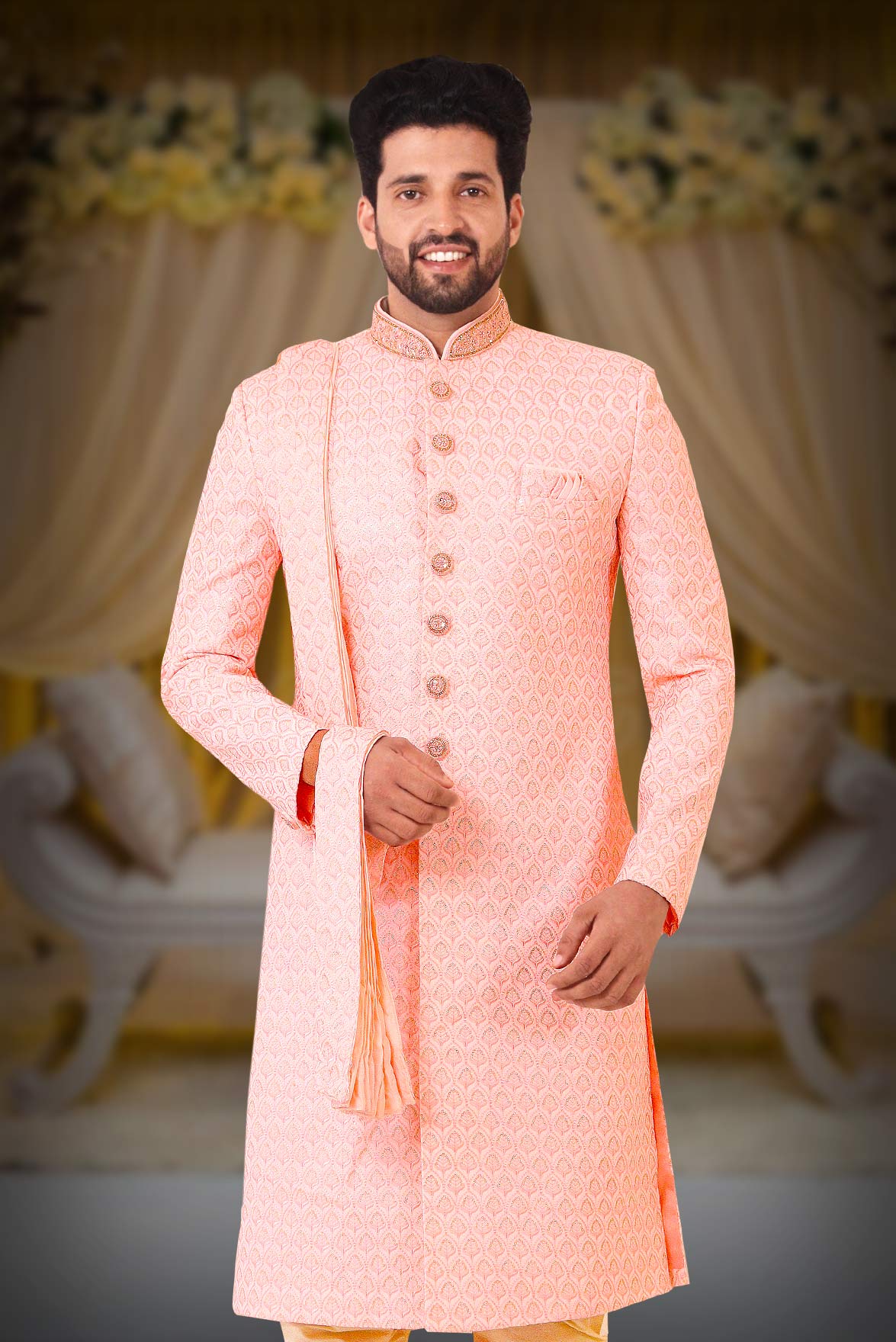 Baby Pink Lakhnavi Sherwani