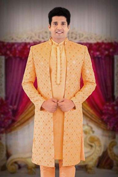 Orange Jacquard Sherwani