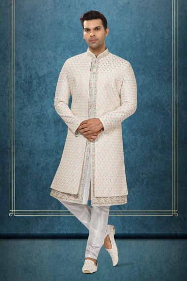 Ivory Pastel Embroidered Sherwani