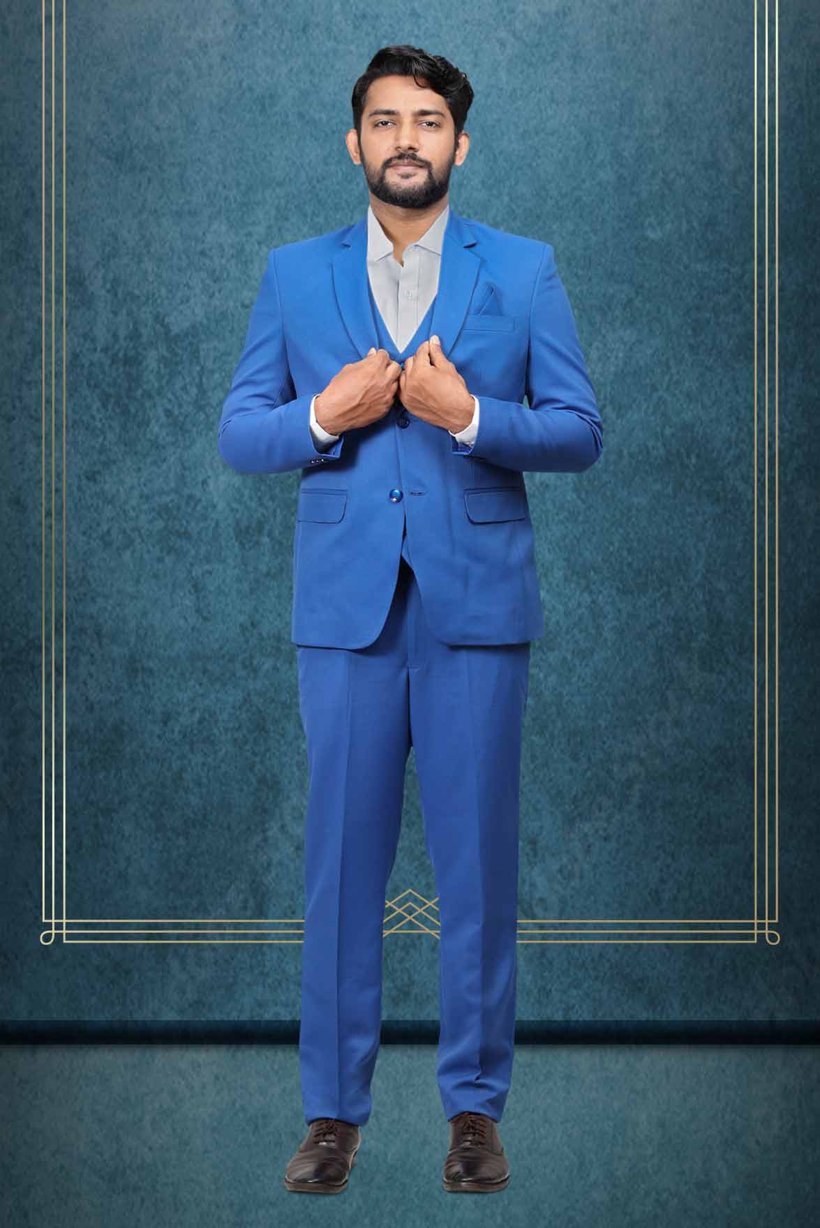 3 Piece Imported Fabric Royal Blue Suit