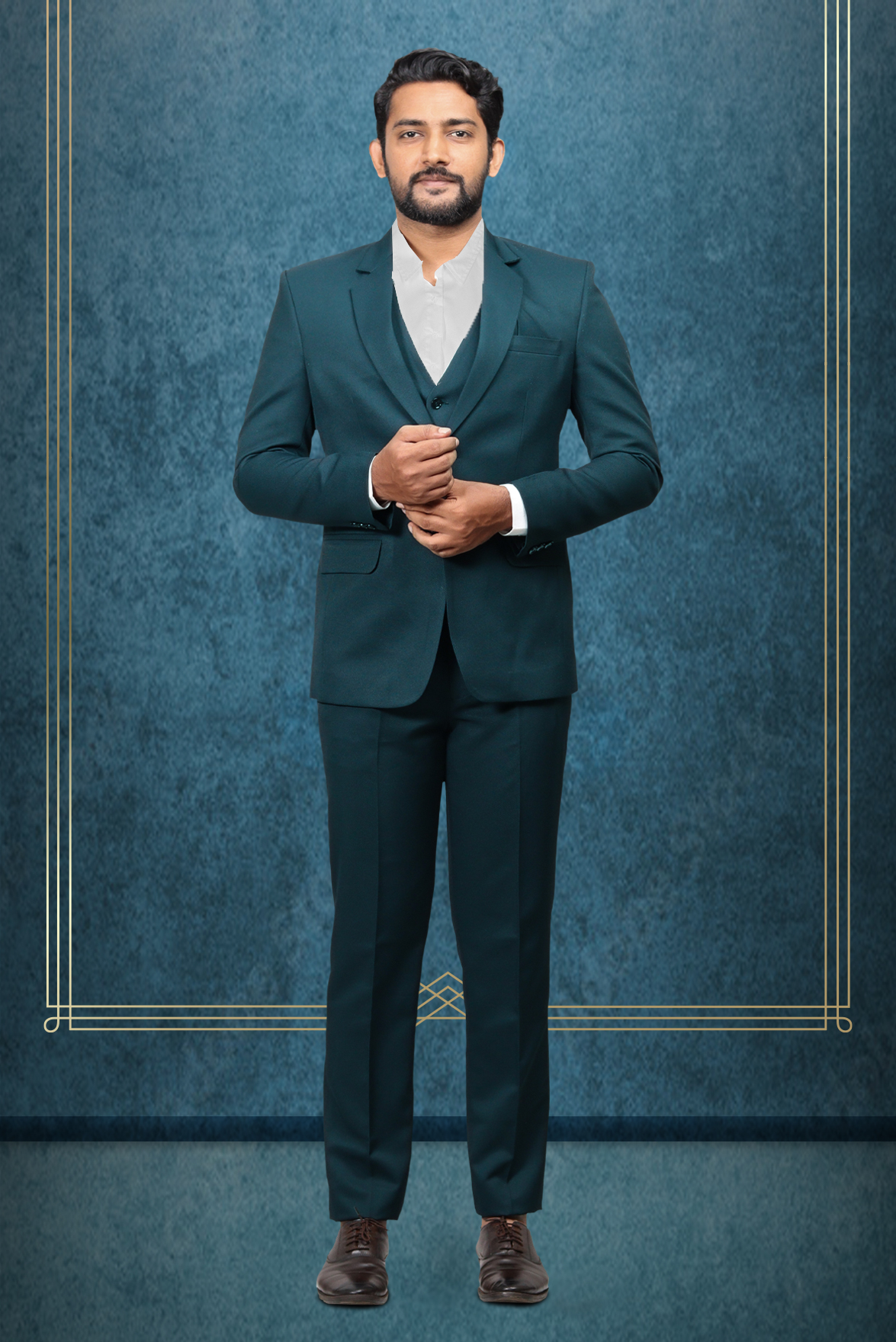 3 Piece Imported Fabric Dark Teal Green Suit