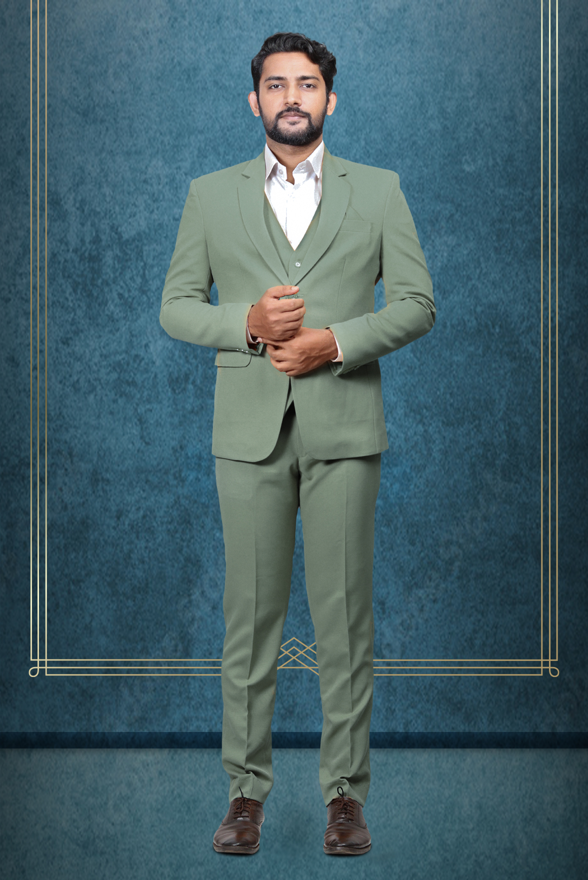 3 Piece Imported Fabric Dark Moss Green Suit