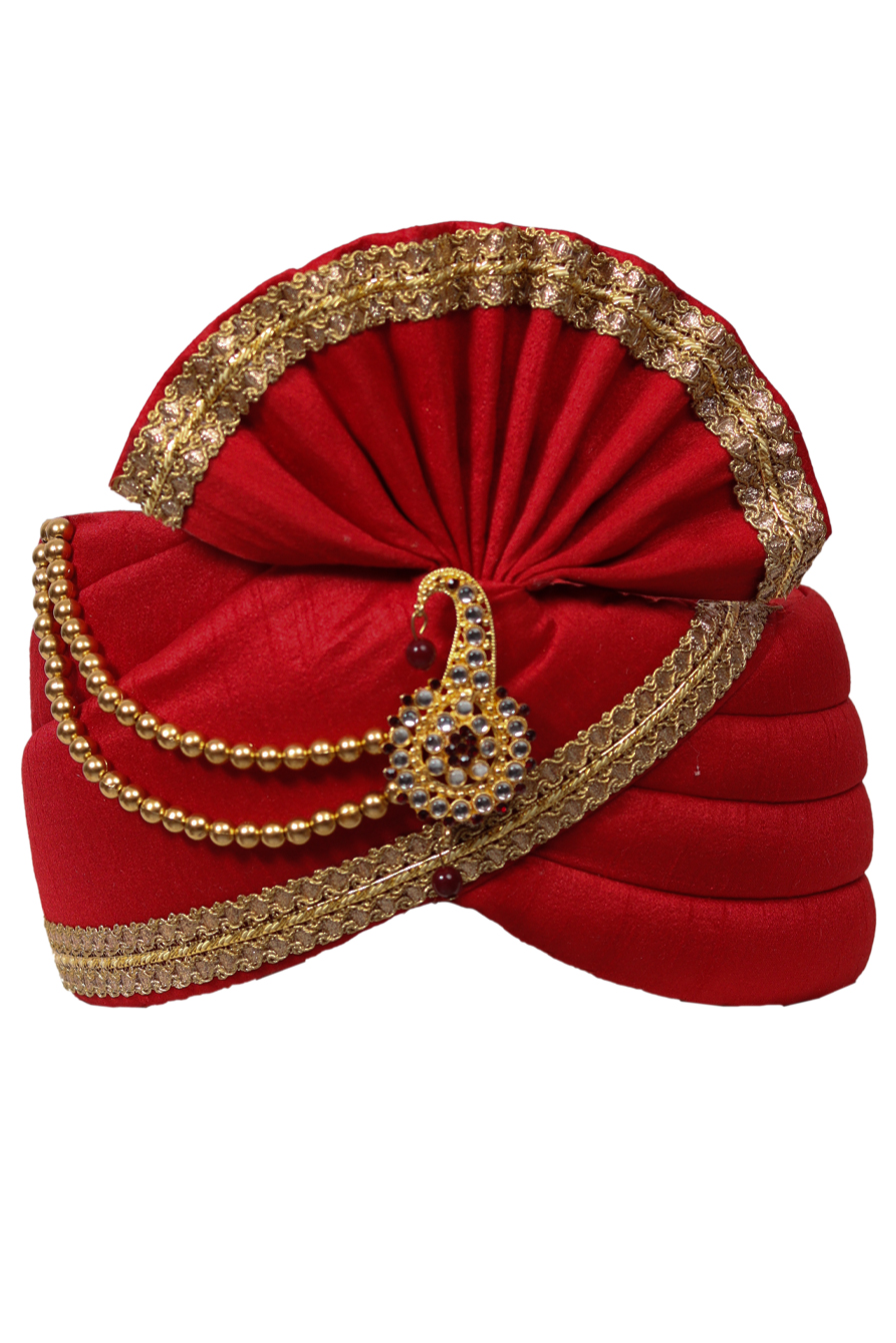 Cherry Red Plain Turban With Golden Border