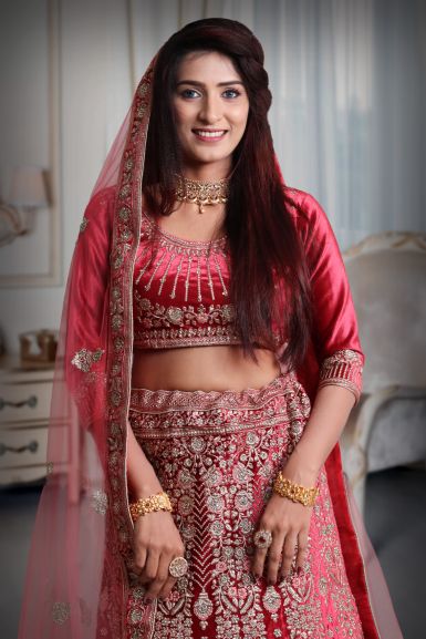 pink velvet jarkan work lehenga