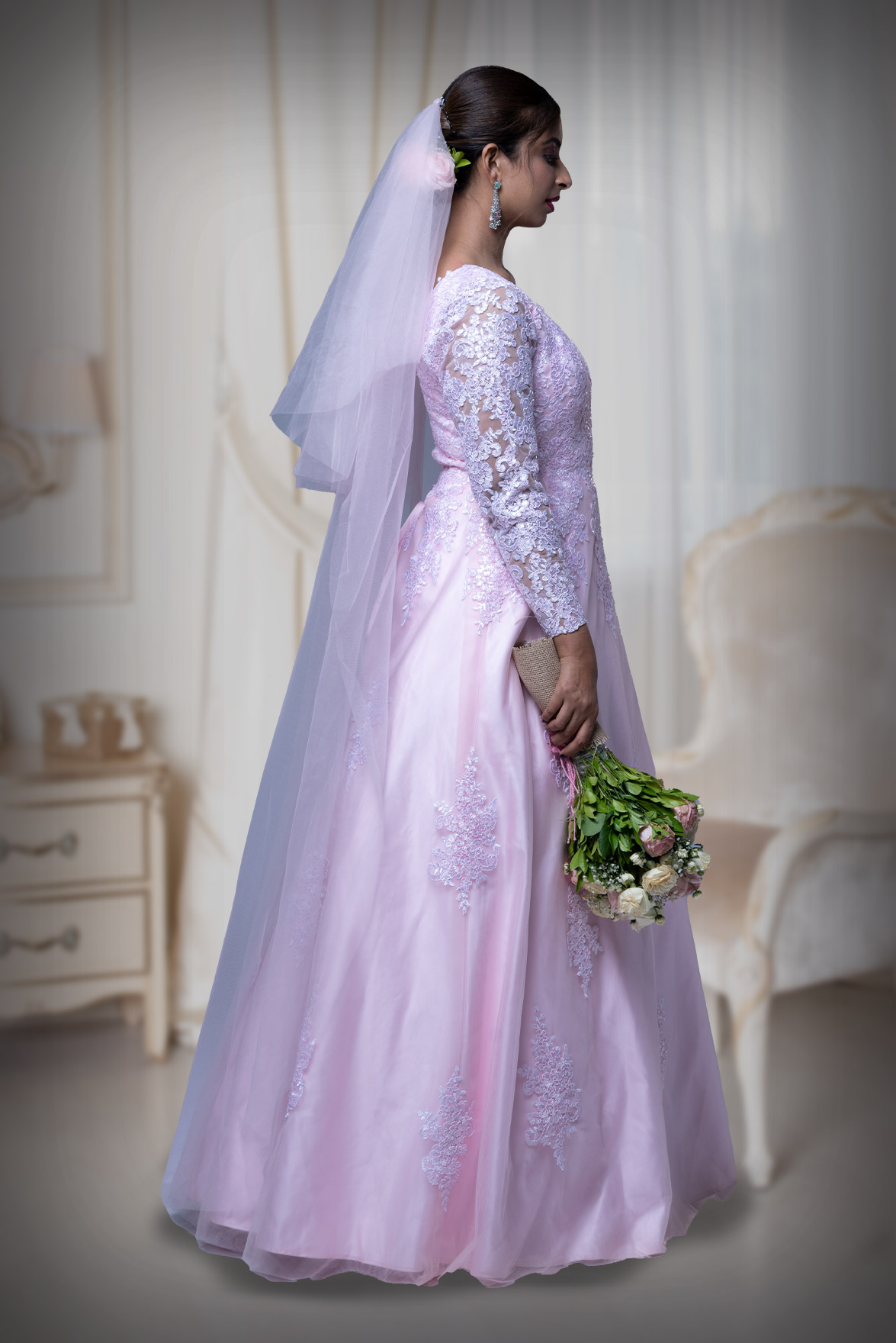 Baby pink plain net veil