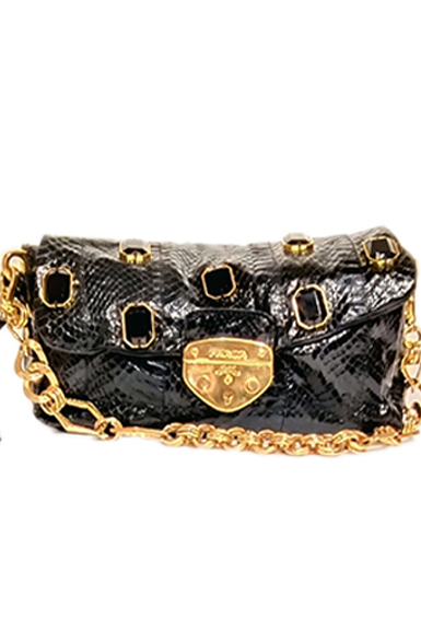 Prada  Crystal Gold-Embellished Noir Clutch Shoulder Bag