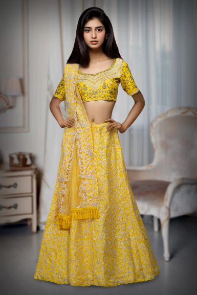 Yellow Colour Jalpari Silk Lehenga