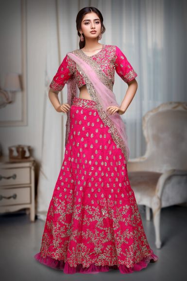 Heavy Sequence Worked Lehenga With Same Color Detailed Blouse And Light Pink Dupatta