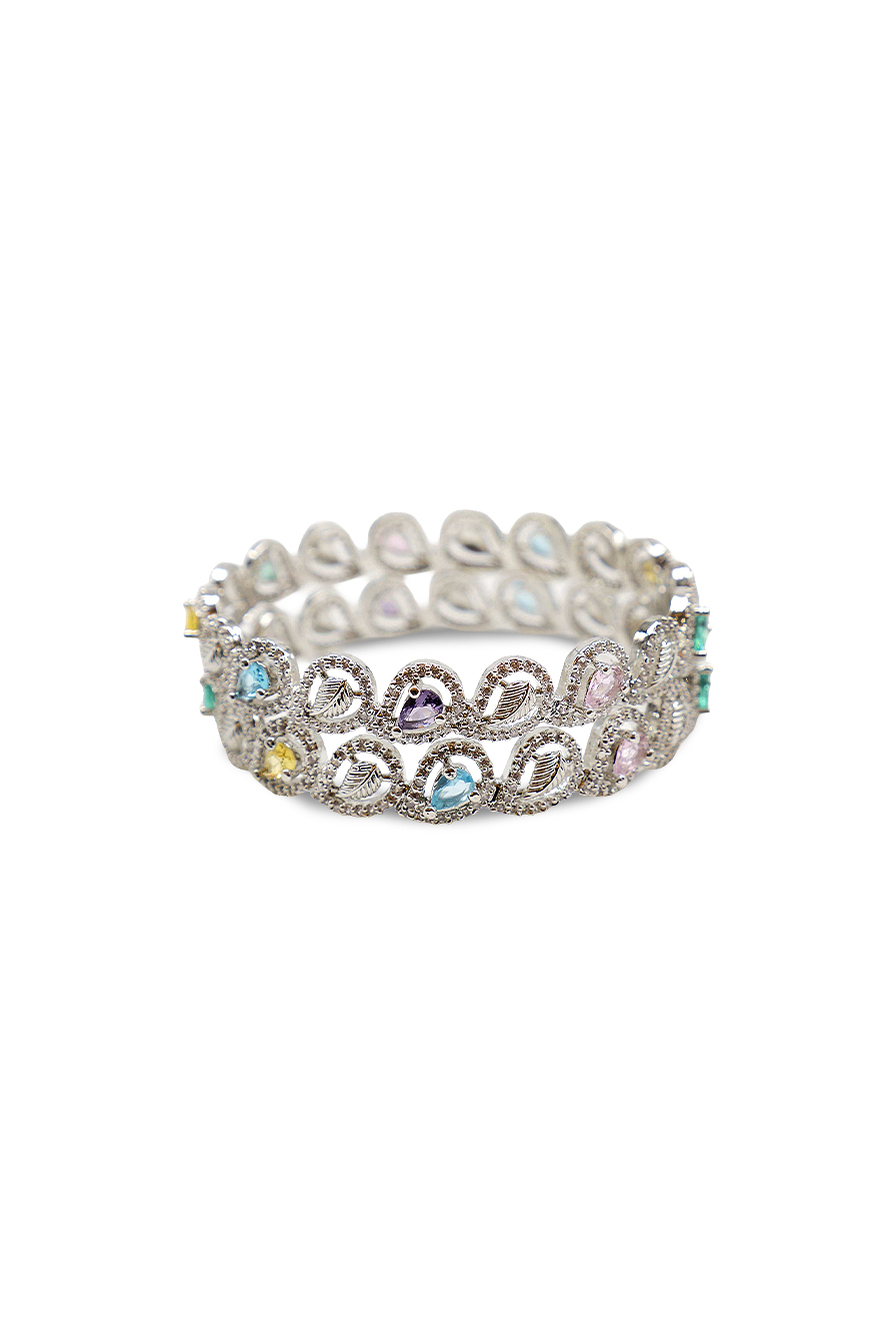 Intricate American Diamond Work Complements The Soft Blush Of Silver Creating A Stunning Contrast