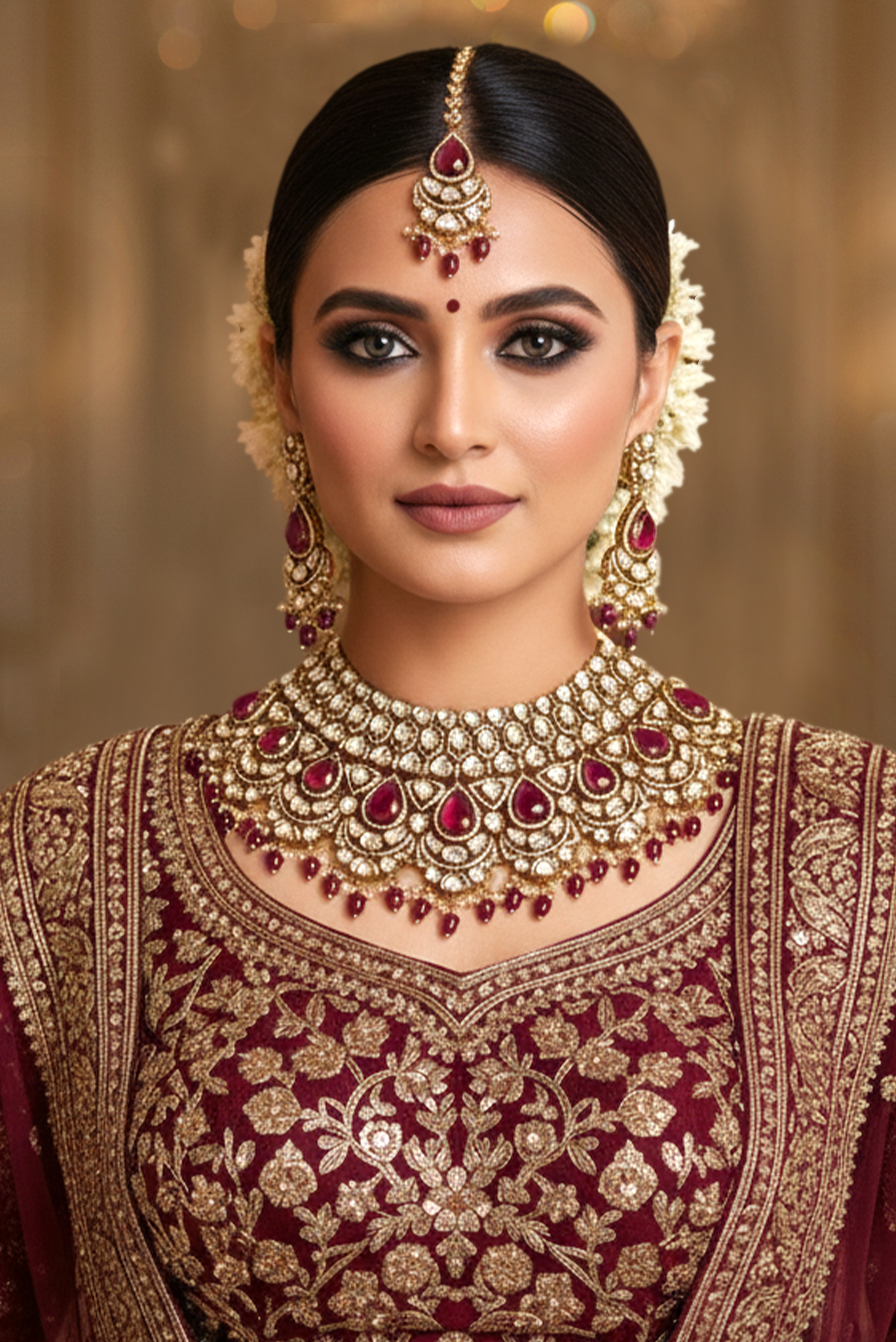 Choker Style Set Adorned With Square Polki And Pear Shaped Cabochons