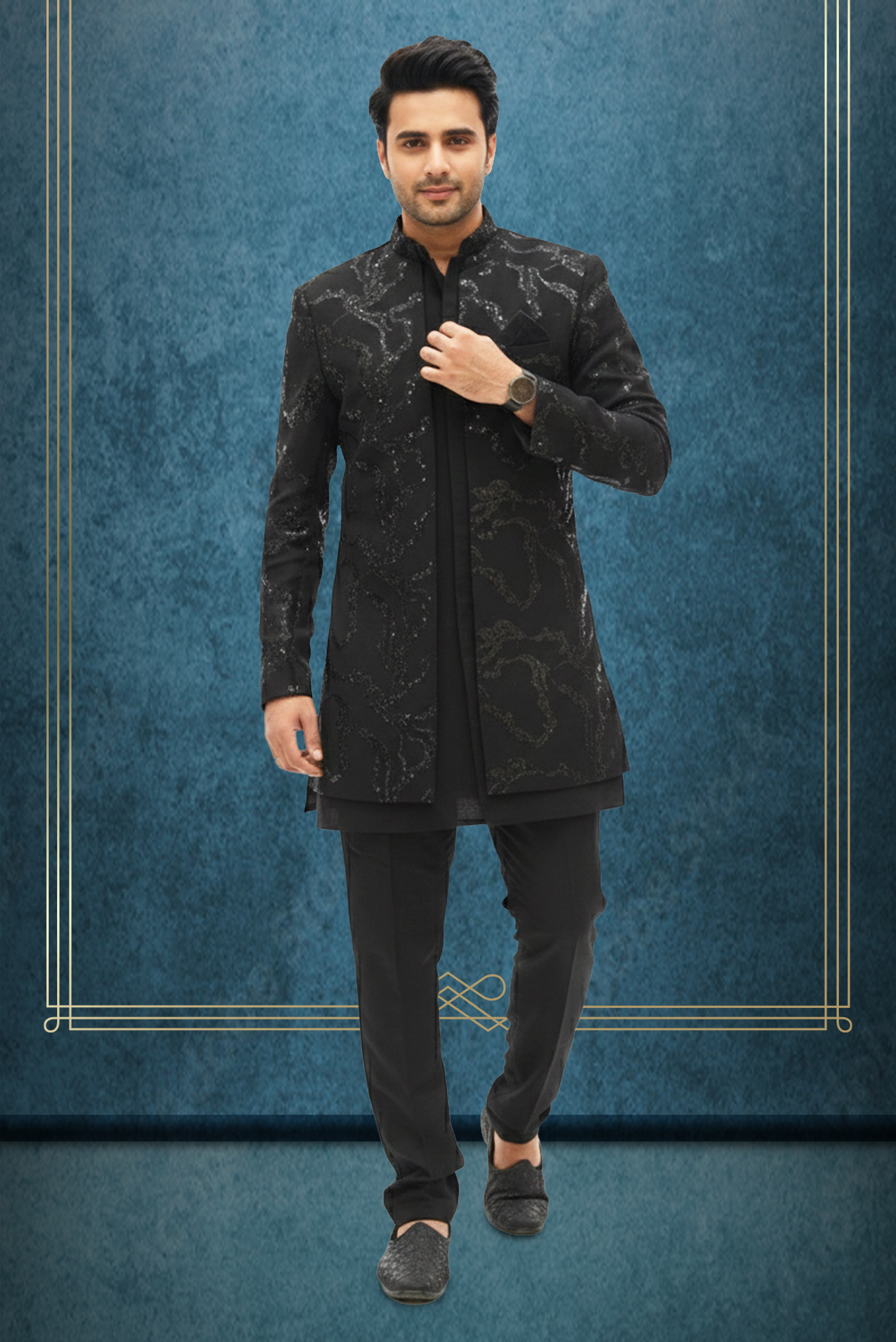 Black Sequence Worked Jodhpuri Suit Set