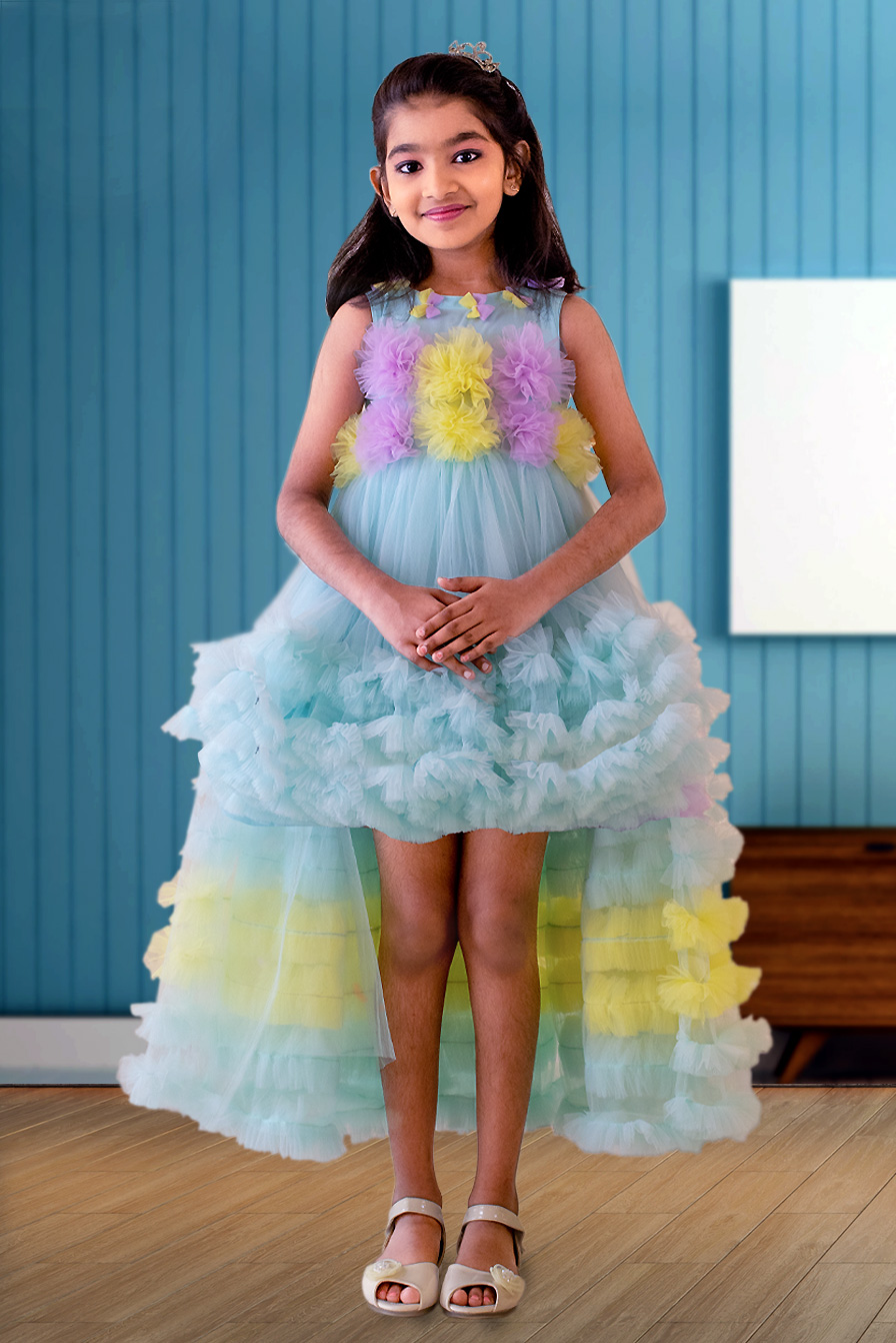 Kids Fuffy-Tulle Multi Color Frock