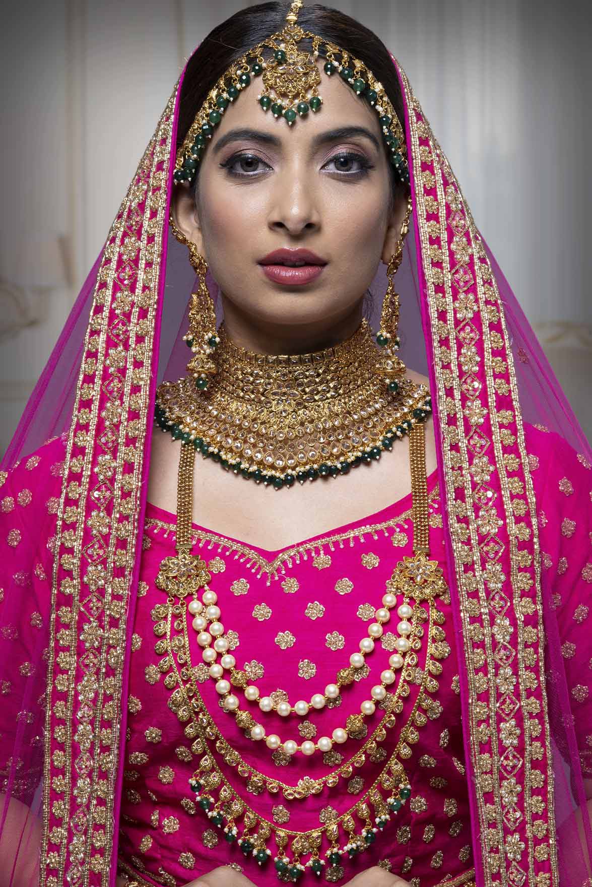 Gold plated ruby green copper brass polki bridal necklace