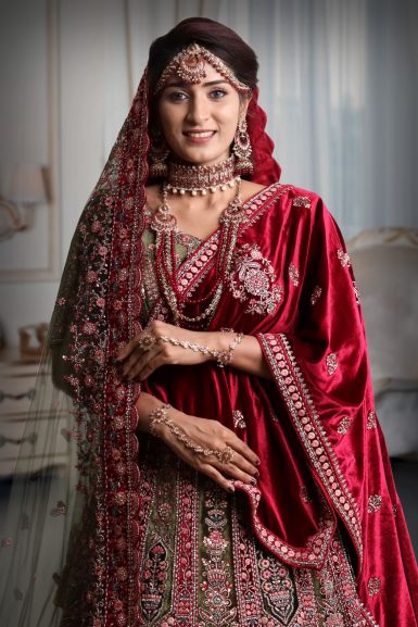 Multi color embroidery work lehenga