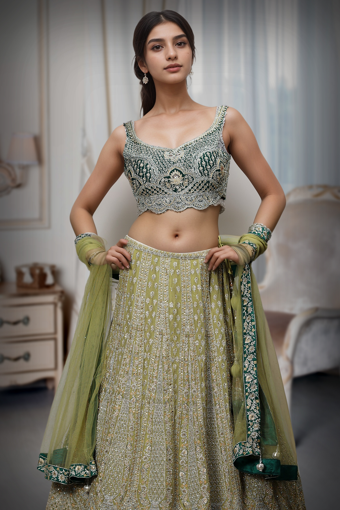 Delightful Haldi Lehenga With A Mix Of Lime Yellow And Green Heavy worked Lehenga