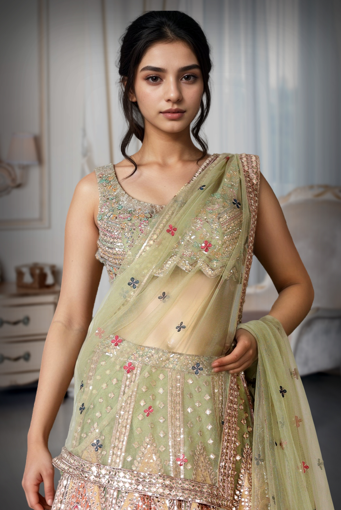 Heavy Mirror Worked Multicolour Lehenga With Maximalist Detailed Blouse