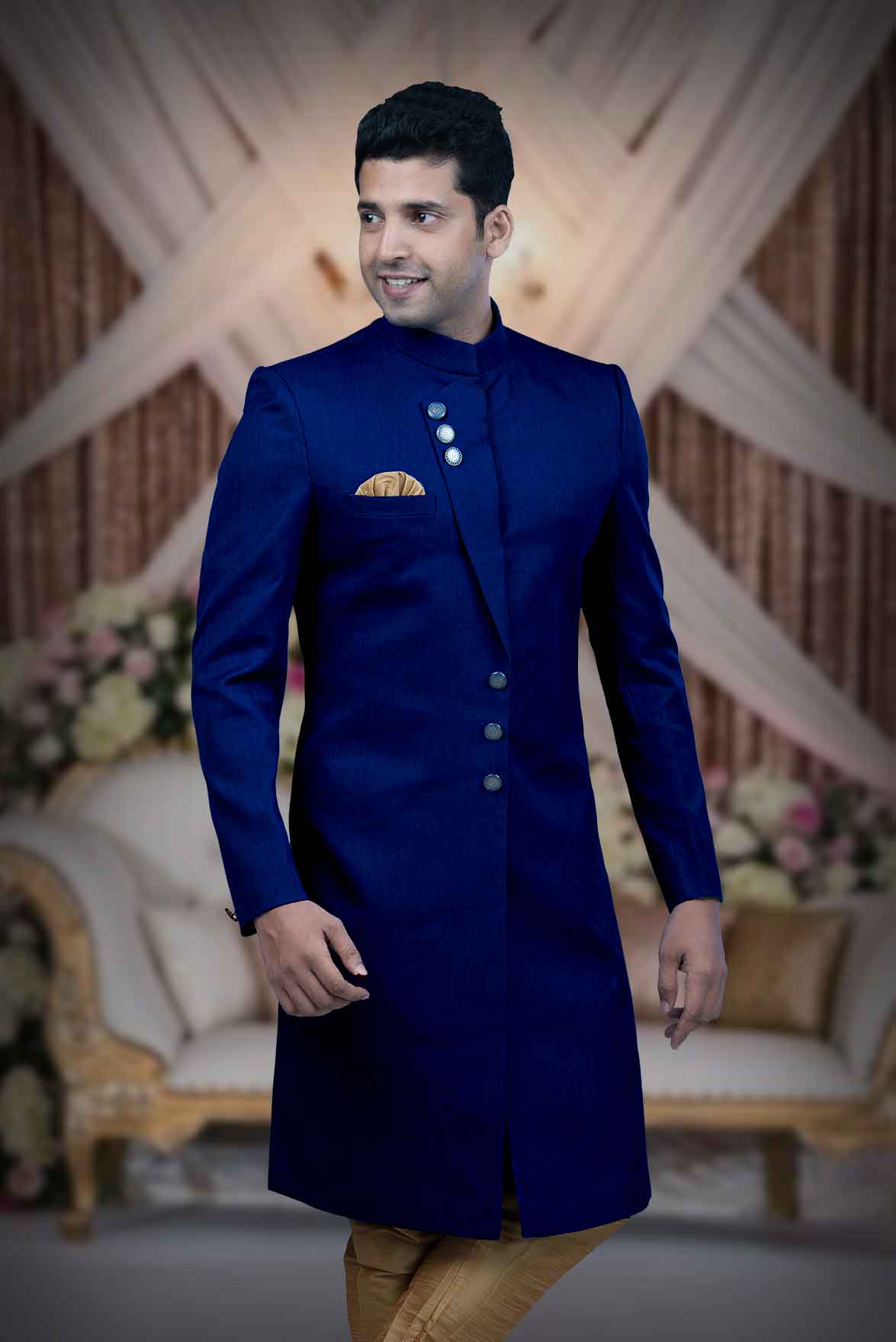 Plain Hem  Imported Terry Rayon In Blue Indowestern