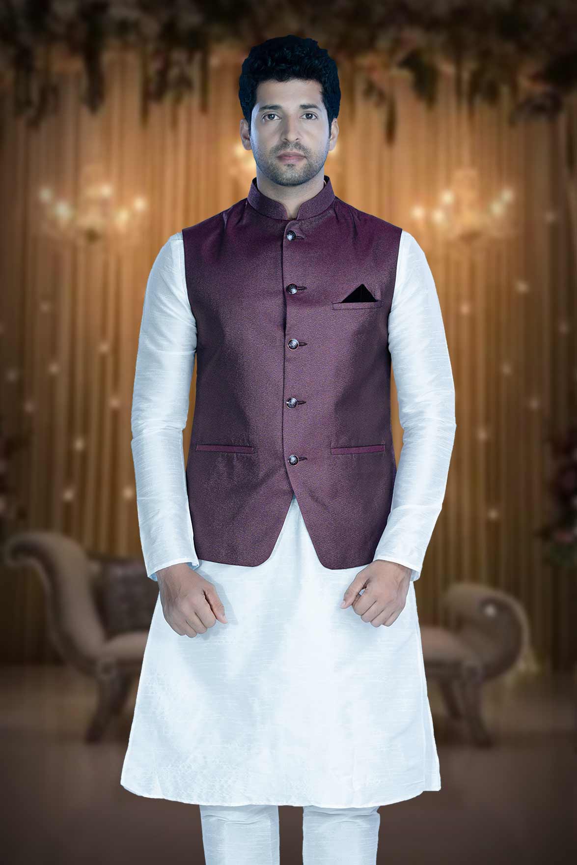 White Kurta Pyjama in Blended Fabric