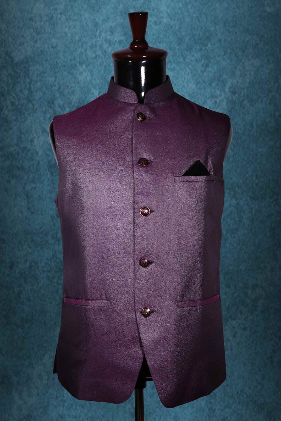 Mandarin Collar In Wine Bundi