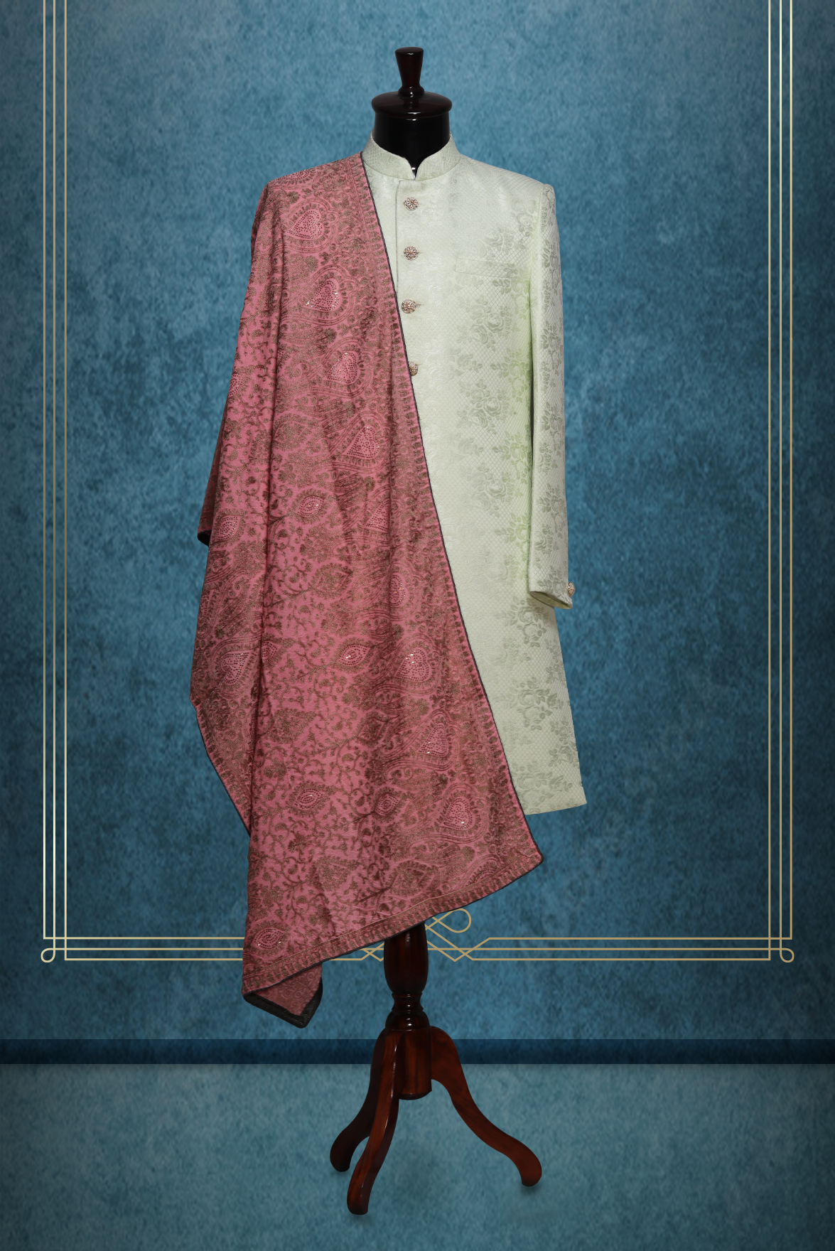 Dusky Pink Colour Grooms Shawl With Heavy Detailed Traditional Texture In Golden Colour