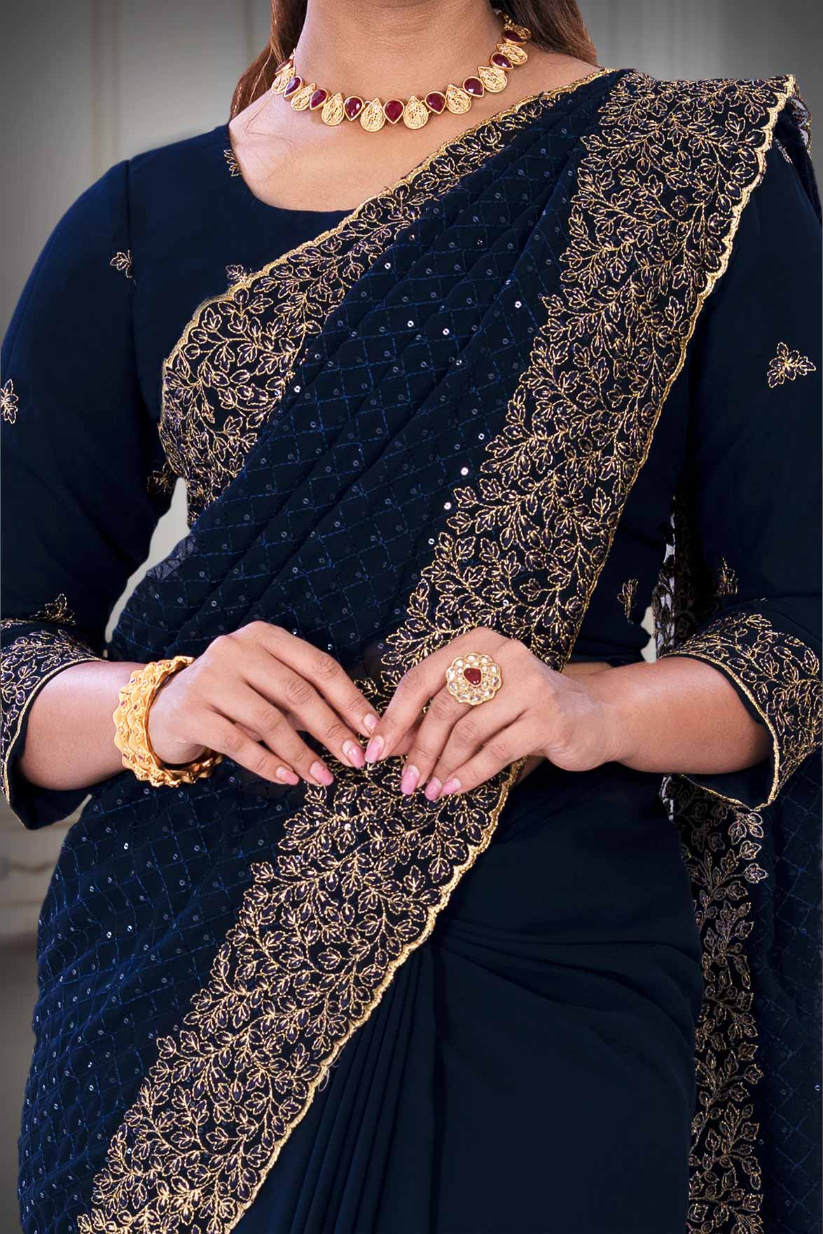 Dark Blue Georgette  Saree