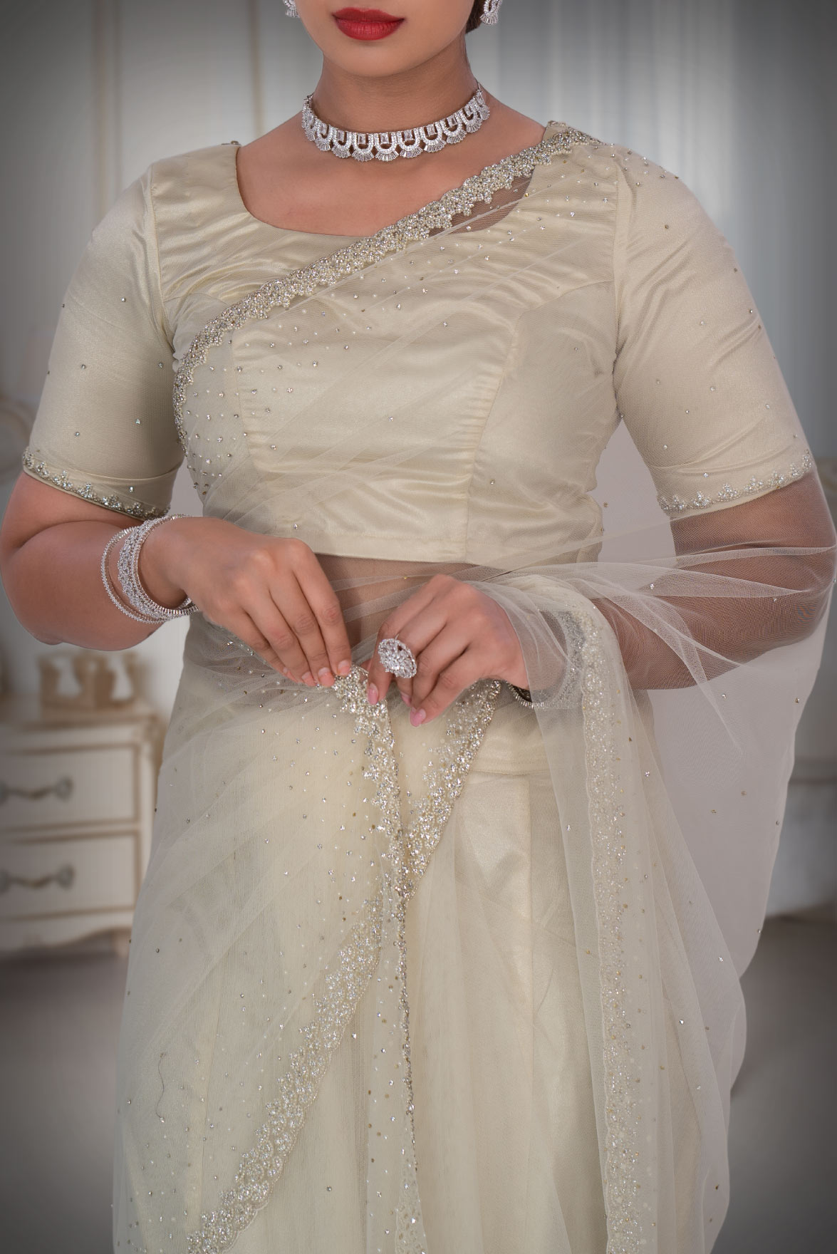 Off White Net  Saree