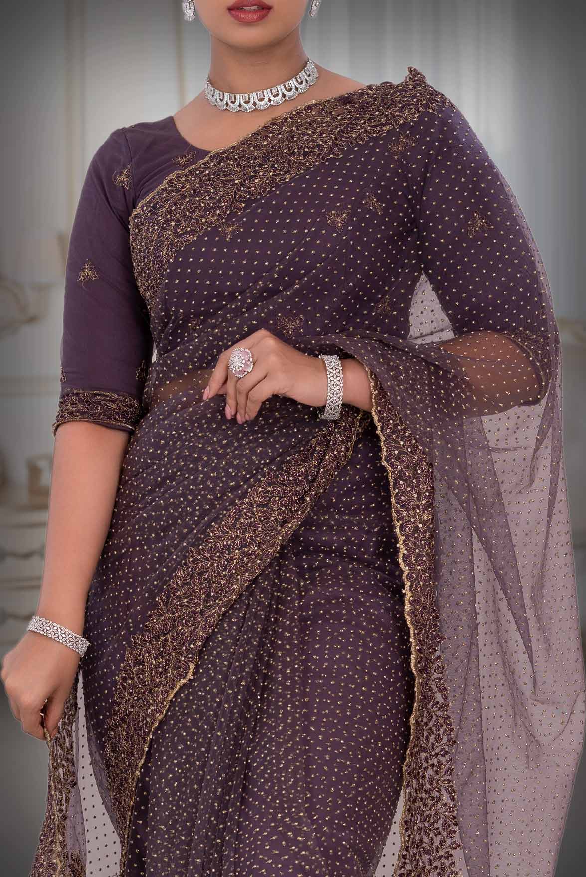 Purple  Net  Saree