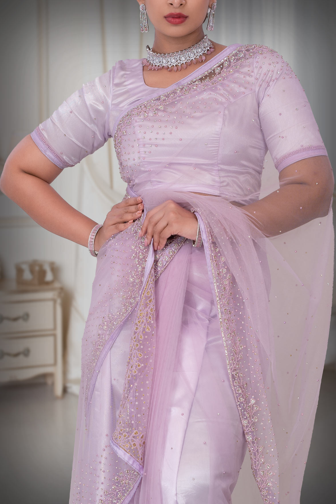 Lavender Net  Saree