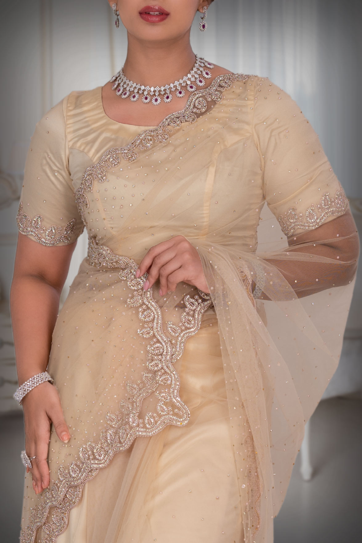 Pastel Peach  Net  Saree