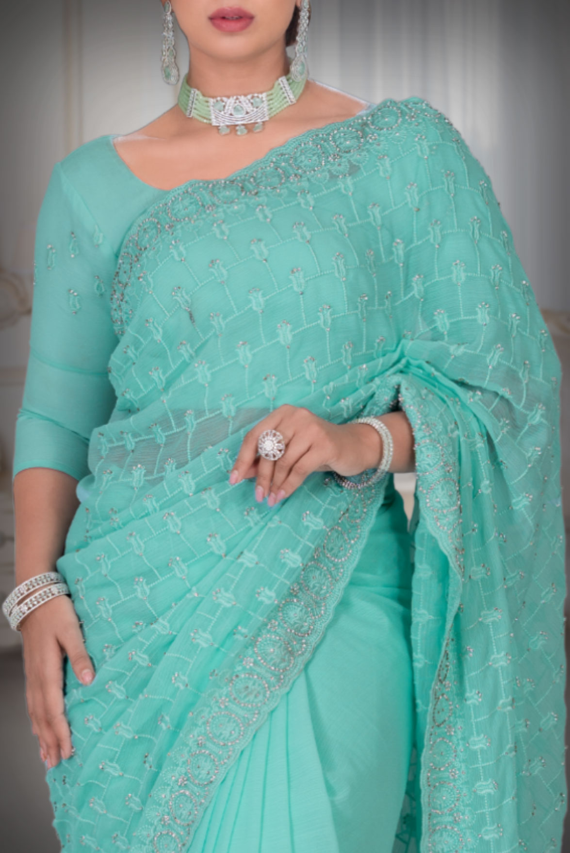 Sea Green  Georgette  Saree