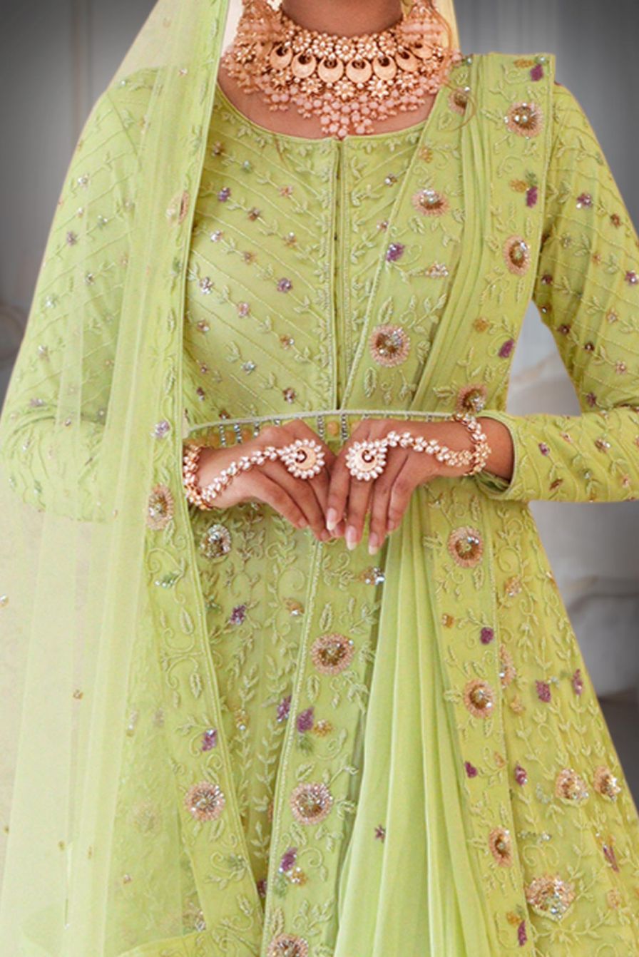 Pastel Green  sequins work Jacket and Lehenga